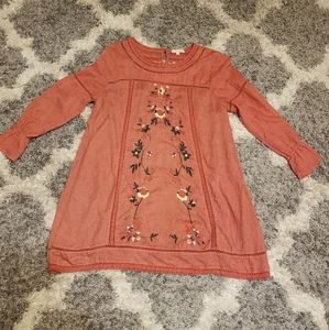 Umgee Dress/Tunic Pink with Embroidered flowers